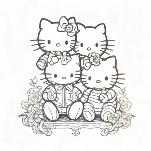 Black and white paired tattoo hello Kitty for man and woman tattoo design idea