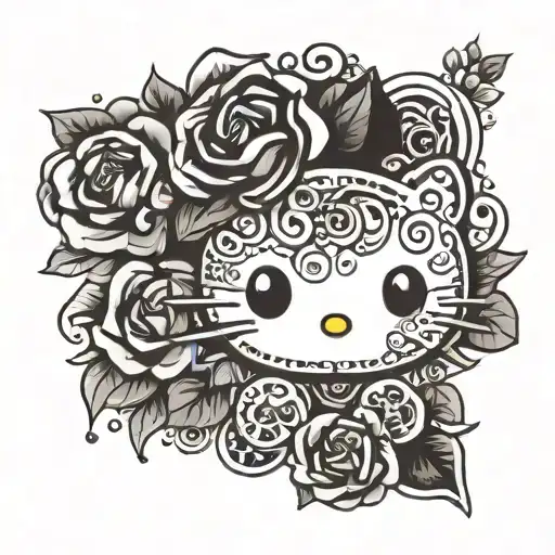 Black and white paired tattoo hello Kitty for man and woman tattoo design idea