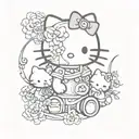 Black and white paired tattoo hello Kitty for man and woman tattoo design idea
