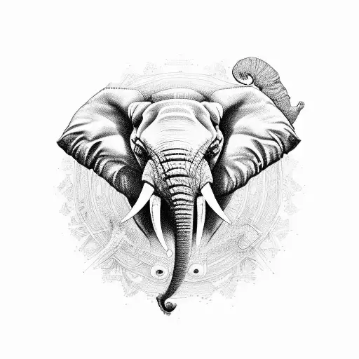 elephant half real half mandala tattoo design idea