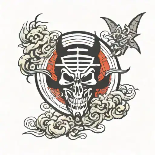 The kanji of the word shinigami and a shinigami vector on the background tattoo design idea