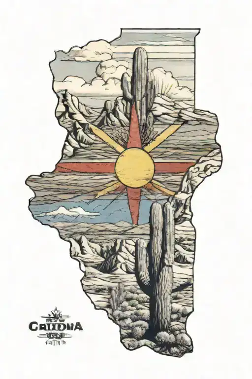 arizona mountains with North Carolina flag as sky  tattoo design idea