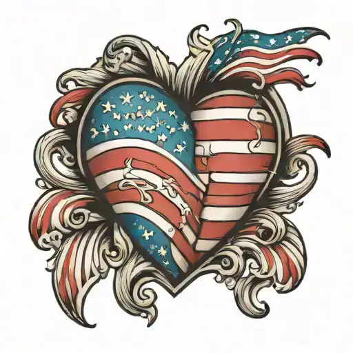 the u.s. flag morphing out of a pumping heart  tattoo design idea