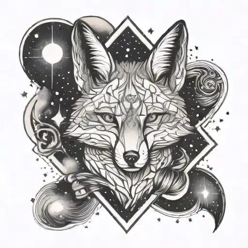 Create an image that contains the liver organ, the fox animal and the stars of the cruise sports club, a cross tattoo design idea