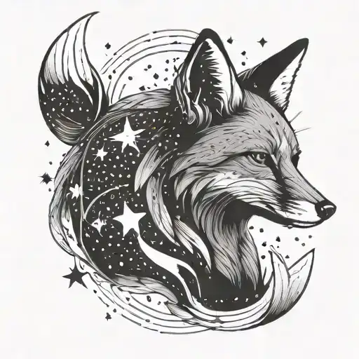 Create an image that contains the liver organ, the fox animal and the stars of the cruise sport club tattoo design idea