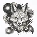 Create an image that contains the liver organ, the fox animal and the stars of the cruise sports club, a cross tattoo design idea