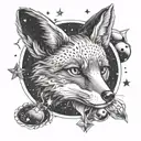Create an image that contains the liver organ, the fox animal and the stars of the cruise sports club, a cross tattoo design idea