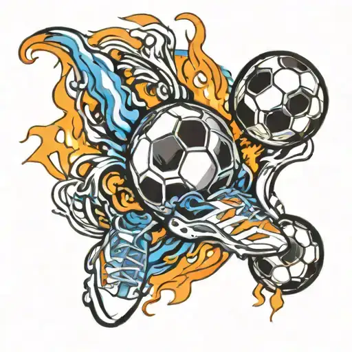 Soccer ball tattoos with colored fire tattoo design idea