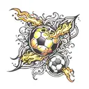 Soccer ball tattoos with colored fire tattoo design idea