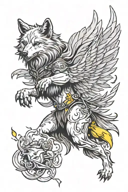 a wolf and a canary bird flying towards tattoo design idea