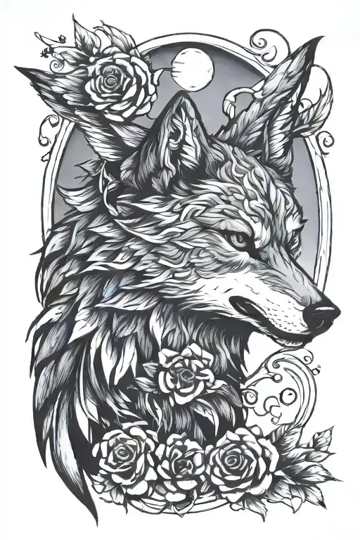a wolf and a canary bird flying towards tattoo design idea