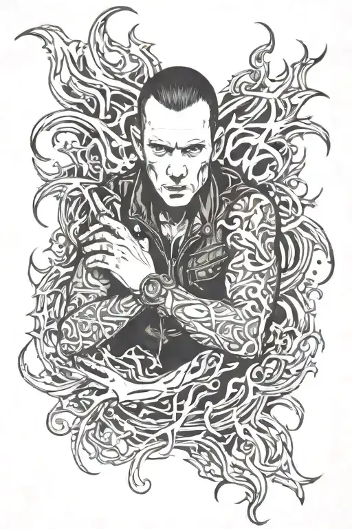 chester bennington flames left arm sleeve tattoo design idea