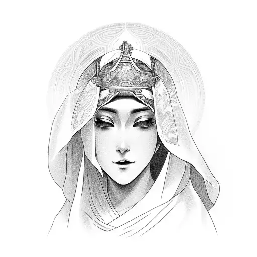 blessed virgin in kimono tattoo design idea