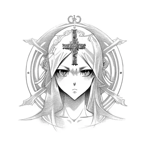 anime blessed virgin  tattoo design idea