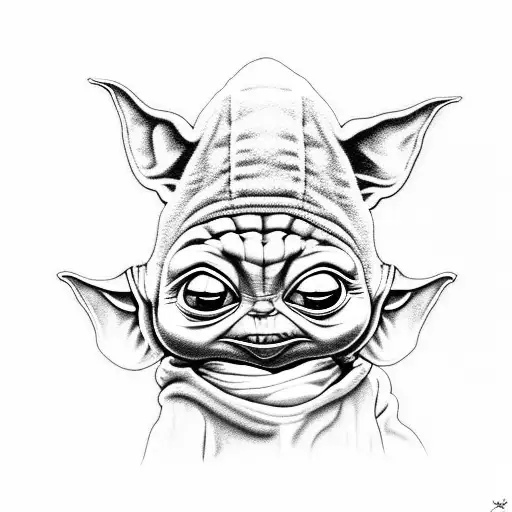 Black and Grey Baby Yoda Tattoo Idea - BlackInk AI