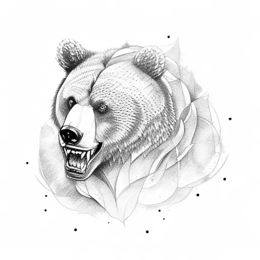 angry bear, Viking and white rose. tattoo design idea