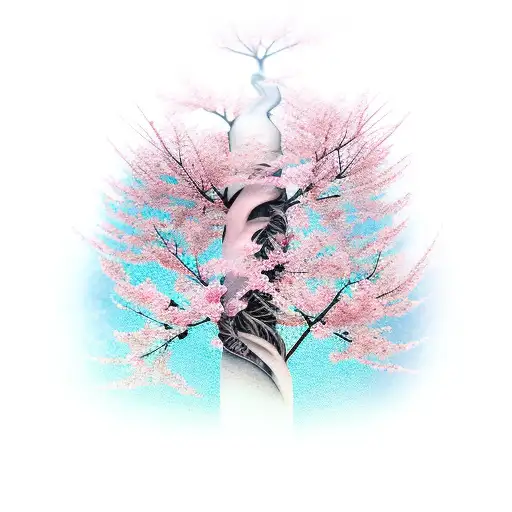 spine with Sakura branches tattoo design idea