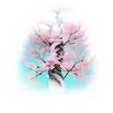 spine with Sakura branches tattoo design idea