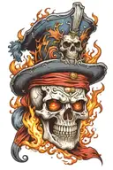 flag fire skull with jester hat tattoo design idea
