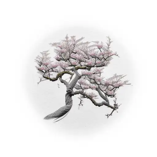 tree half cherry blossom half spanish moss tattoo design idea