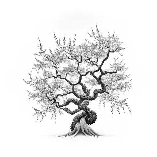 tree half cherry blossom half spanish moss tattoo design idea