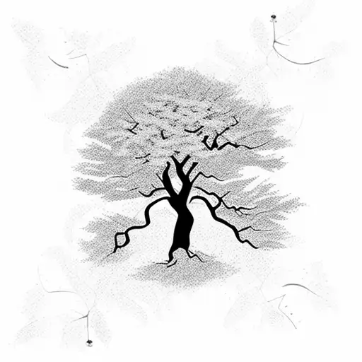 tree half cherry blossom half spanish moss tattoo design idea