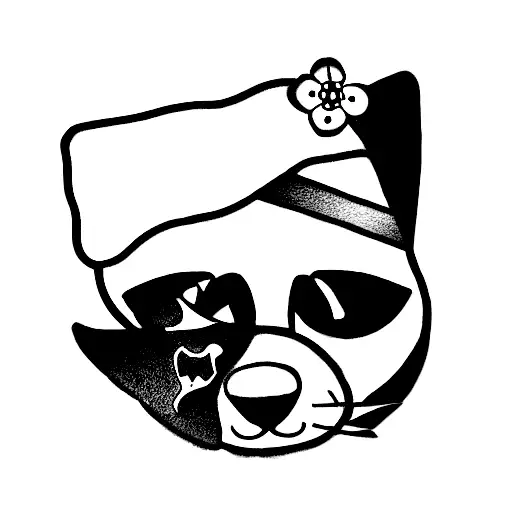 black and white dog dressed with a cat Halloween costume tattoo design idea