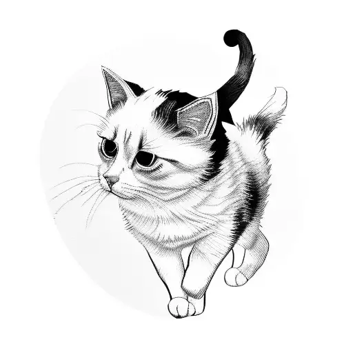 black and white dog dressed with a cat Halloween costume tattoo design idea