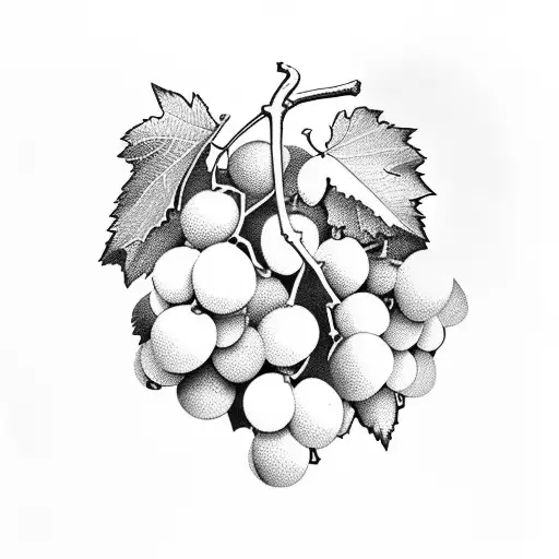 19 large wine grapes in a bunch with big leaves tattoo design idea