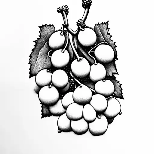 19 large wine grapes in a bunch with big leaves tattoo design idea