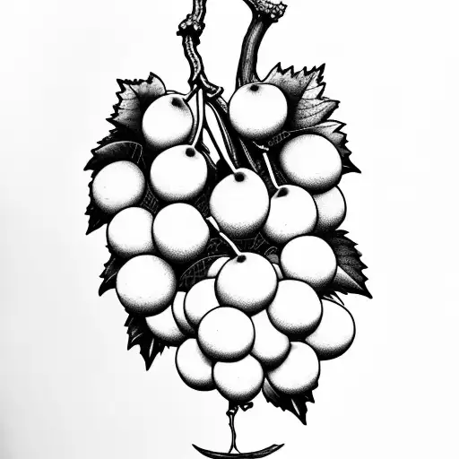 19 large wine grapes in a bunch with big leaves tattoo design idea