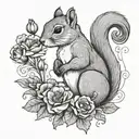 one line squirrel holding a bouquet of carnations you had thought tattoo design idea