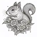 one line squirrel holding a bouquet of carnations you had thought tattoo design idea