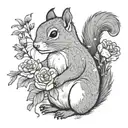 one line squirrel holding a bouquet of carnations you had thought tattoo design idea