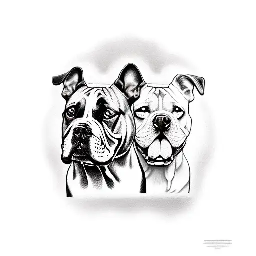 two dogs. American Bully with a labrador Retriever  tattoo design idea