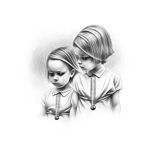 2 children with flashlight in dark hall tattoo design idea