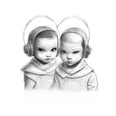 2 children with flashlight in dark hall tattoo design idea
