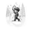 2 children with flashlight in dark hall tattoo design idea