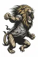 angry lion who is ripping open his jacket and has the logo of sk beveren on his chest tattoo design idea