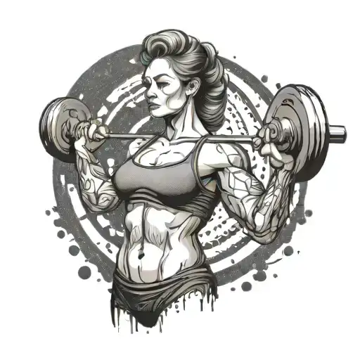 A powerful image of a mother lifting weights, representing her dedication to fitness and strength tattoo design idea