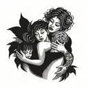 A beautiful and intricate design featuring a mother embracing her three sons, symbolizing the strong bond between them tattoo design idea