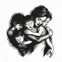 A beautiful and intricate design featuring a mother embracing her three sons, symbolizing the strong bond between them tattoo design idea