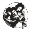 A beautiful and intricate design featuring a mother embracing her three sons, symbolizing the strong bond between them tattoo design idea