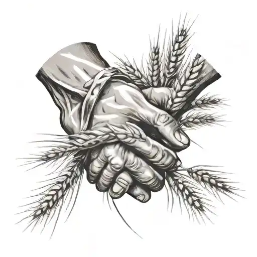 hands holding sheaves of wheat tattoo design idea