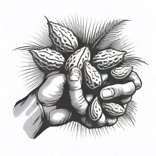 two hands holding a handful of almonds nuts and raisings. some fall of the palms tattoo design idea
