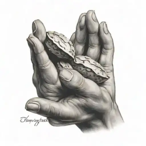 hands holding handful of almonds tattoo design idea