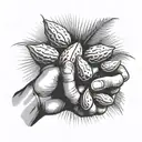 two hands holding a handful of almonds nuts and raisings. some fall of the palms tattoo design idea