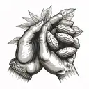 two hands holding a handful of almonds nuts and raisings. some fall of the palms tattoo design idea