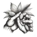two hands holding a handful of almonds nuts and raisings. some fall of the palms tattoo design idea