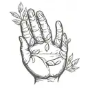 an open palm with 3 little almonds tattoo design idea